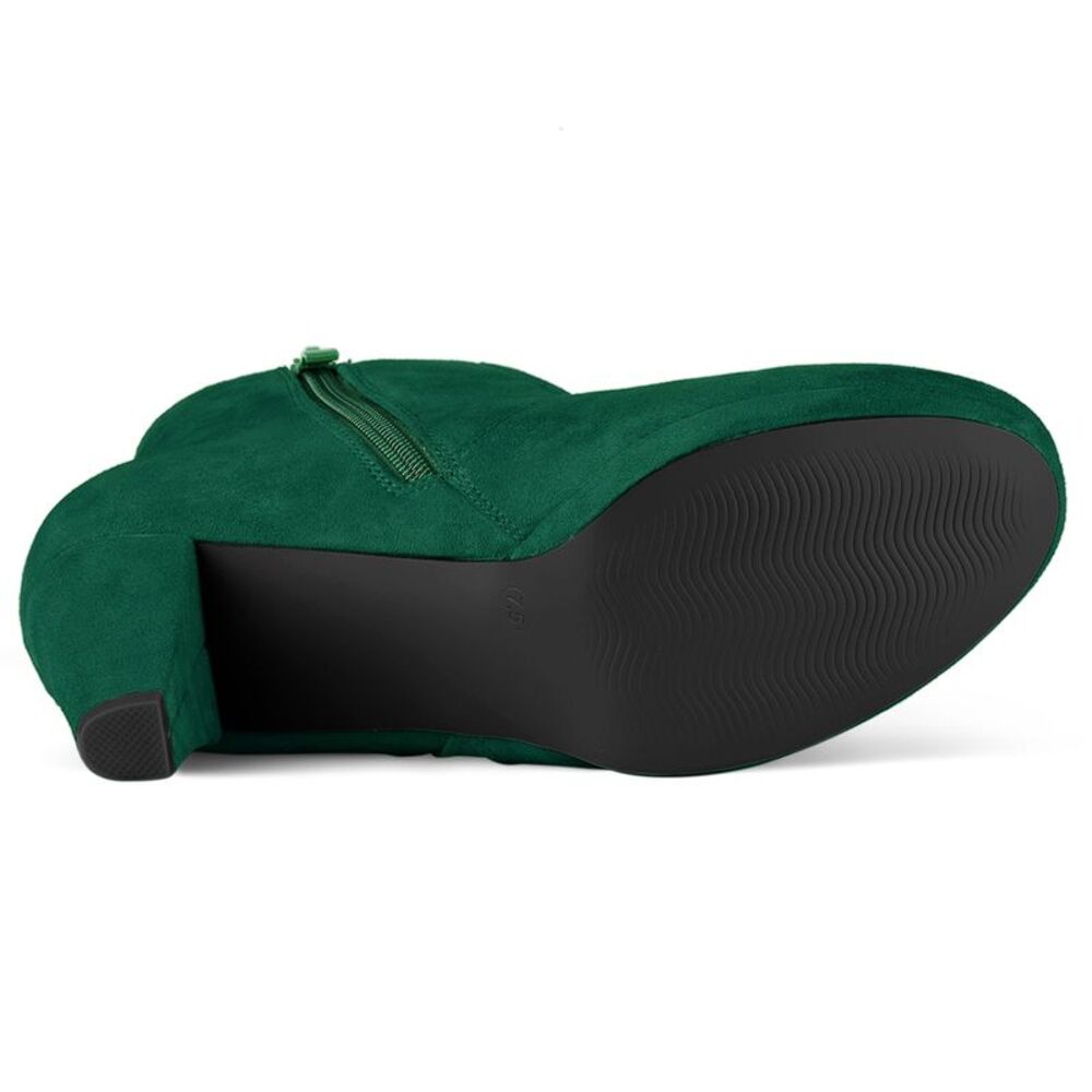Women's Side Zip Low Platform Chunky Heel Emerald Green Ankle Booties - Picture 5 of 6